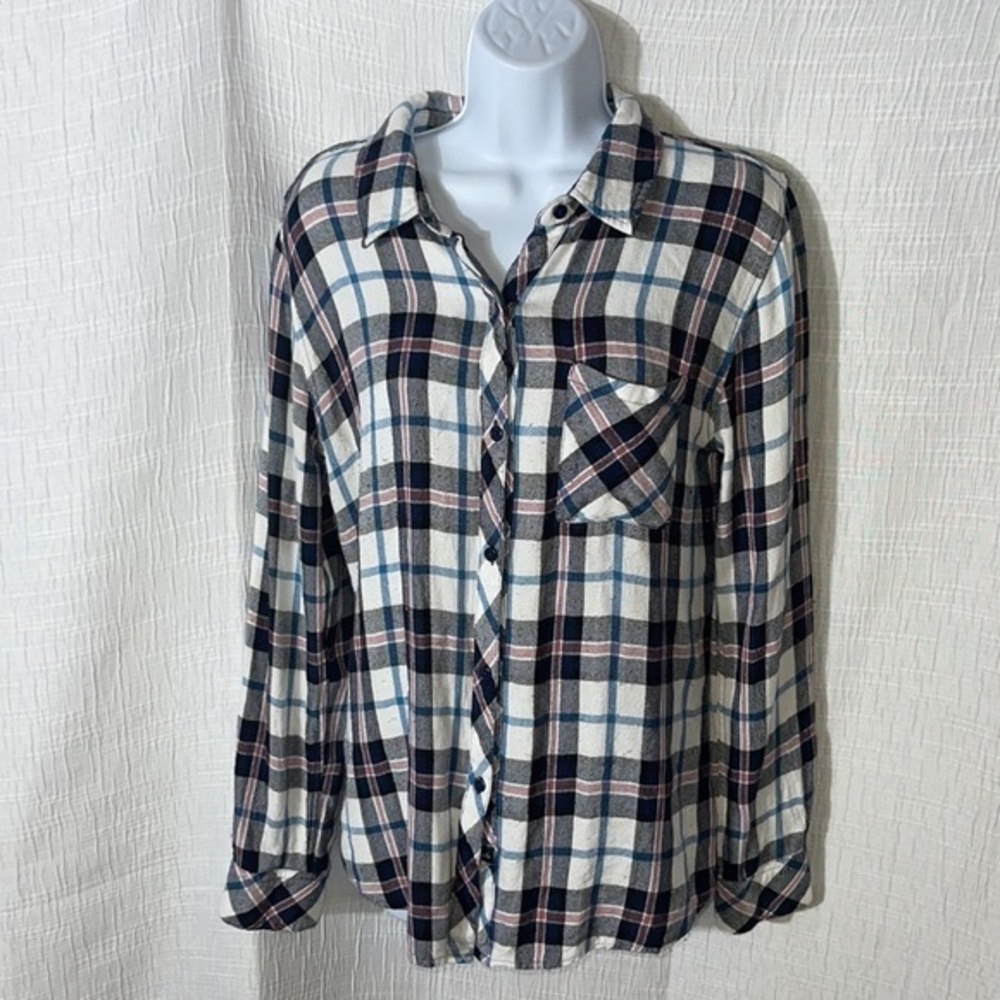 Rails Hunter Plaid Flannel Shirt white pink blue small